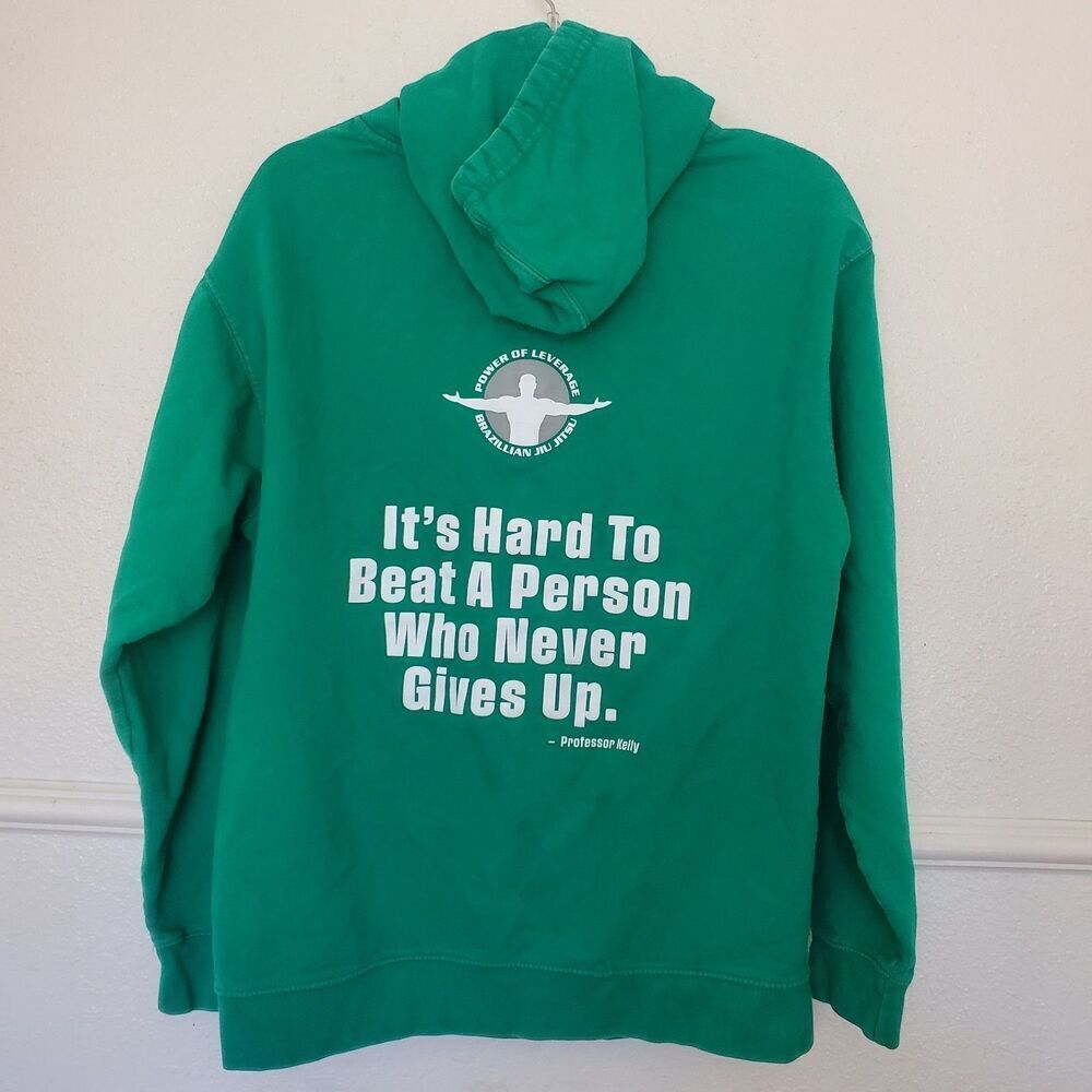 Brazilian Jiu Jitsu Hoodie Power Of Leverage Size M Green Fleece Lined Pockets - Picture 10 of 14